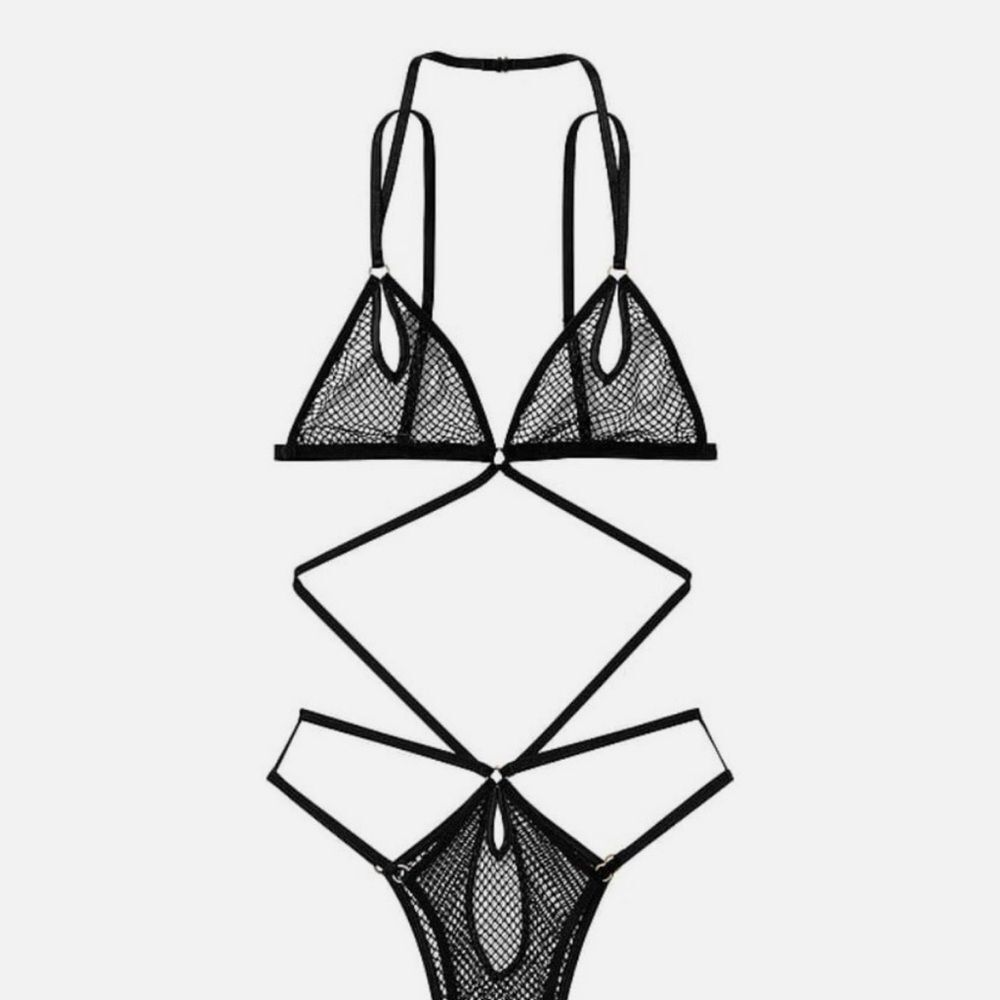 ✨Victoria Secret Black Fishnet Lingerie 1 pc teddy Sz XL NWT - Picture 2 of 7